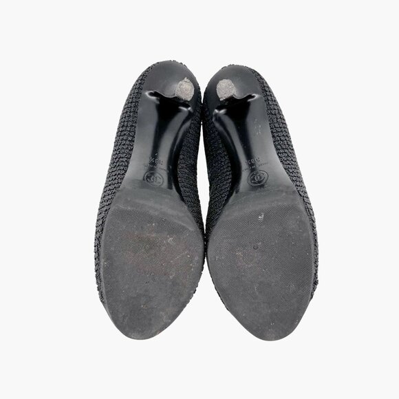 Chanel CC Cap Toe Ankle Booties Size 38.5 US 7.5-8 Black Beaded High Heel Boot - Picture 12 of 16